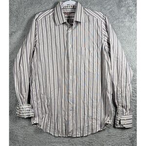 Robert Graham Long Sleeve Flip Cuff Medium Button Up stripe Classic Fit‎ Cotton